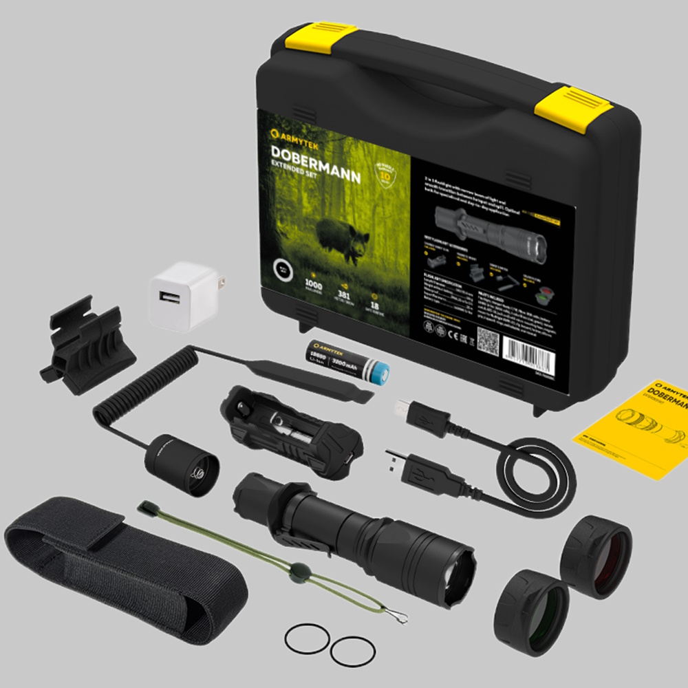 ArmyTek F02005C Doberman 2 in 1 zaklamp, Extended Set in koffer, 1000 lumen max, wit licht