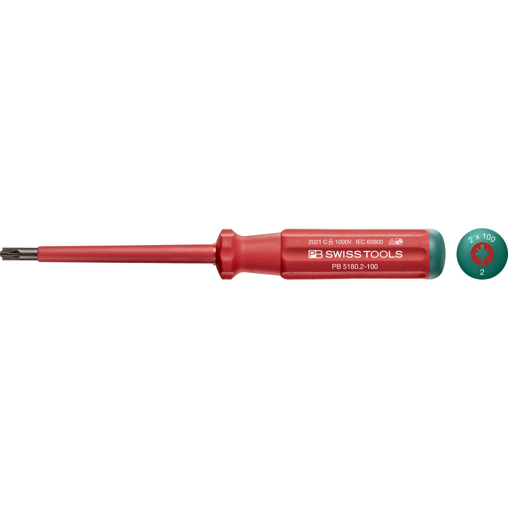 PB Swiss Tools 5180.2-100 VDE schroevendraaier PlusMinus (zaagsnede/Pozidriv) maat #2