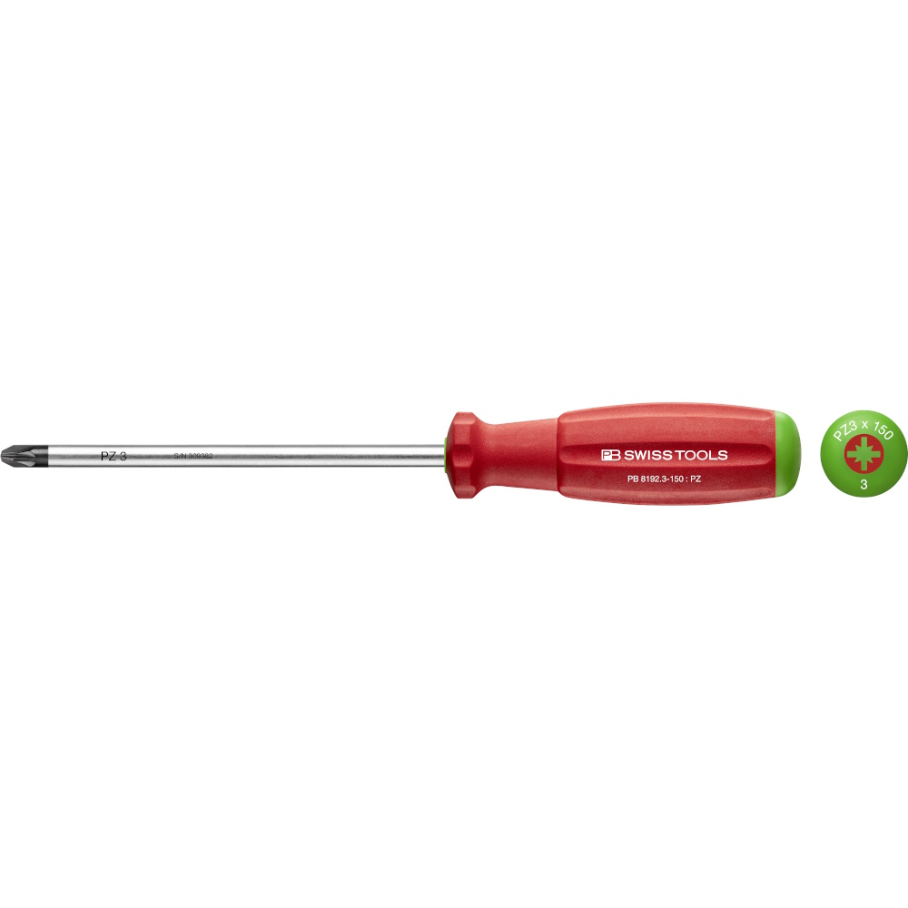 PB Swiss Tools 8192.3-150 SwissGrip kruiskopschroevendraaier Pozidriv maat PZ3, standaard