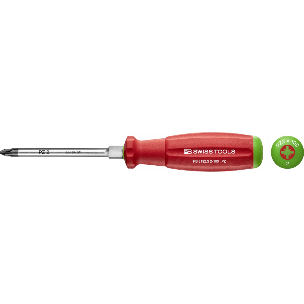 PB Swiss Tools 8192.S 2-100 SwissGrip kruiskopschroevendraaier met zeskant Pozidriv maat PZ2