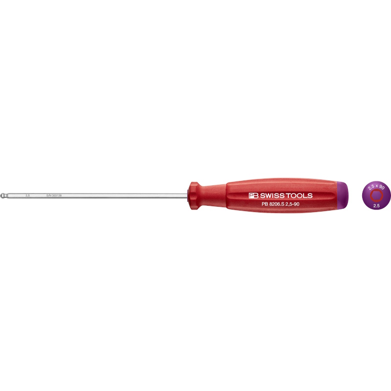 PB Swiss Tools 8206.S2,5-90 SwissGrip schroevendraaier Inbus met kogelkop 2,5 mm