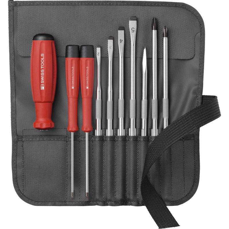 PB Swiss Tools 8218.BK Schroevendraaierset in rol-etui, Zwart