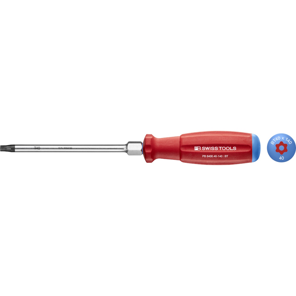 PB Swiss Tools 8400.B 40-140 SwissGrip schroevendraaier, Torx met gat, maat T40